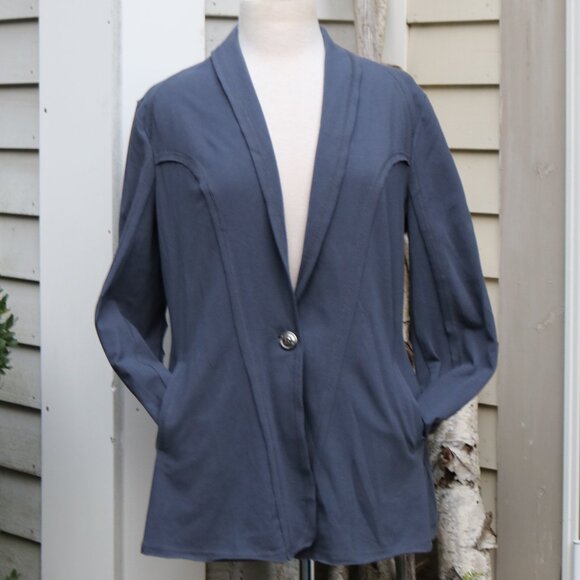 Nic + Zoe Slate Blue Knit Cotton Blend 1 Button Cardigan Blazer Jacket Sz LARGE - Picture 2 of 9
